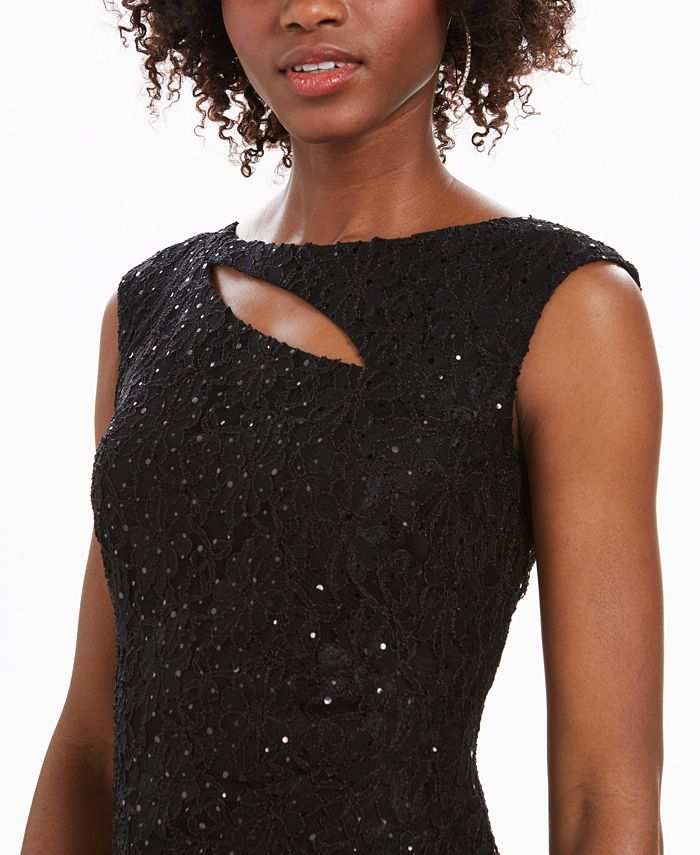connected sequined lace overlay gown
