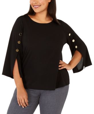 Kasper - Plus Size Button-Trim Split-Sleeve Top