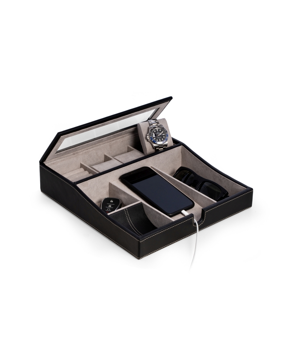 Bey-berk Valet Tray With Multi-compartment Storage
