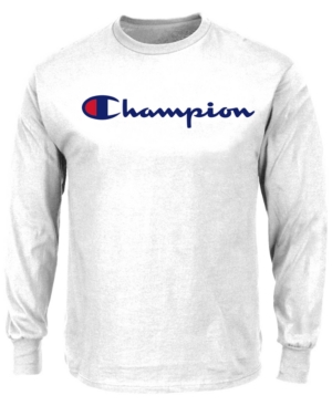 Champion Men's Big And Tall Script Long Sleeve Tshirt In White