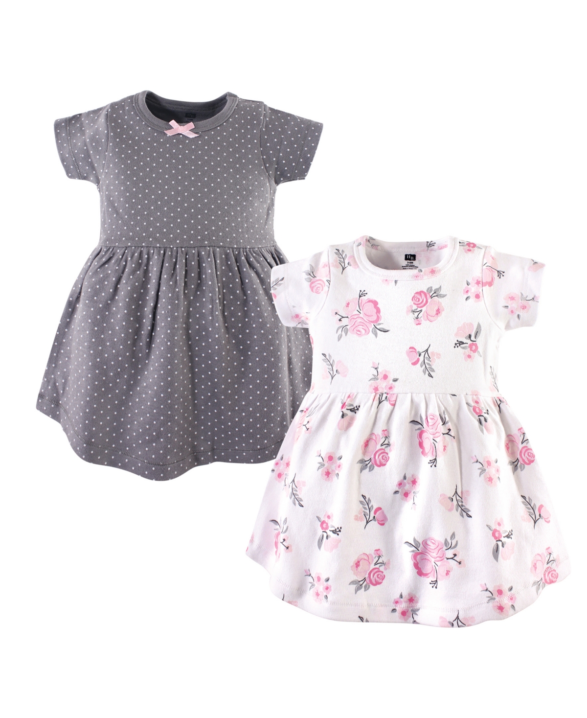 Hudson Baby Baby Girls Cotton Short-Sleeve Dresses 2pk, Pink Gray Floral - Multi