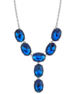 image of 2028 Silver-Tone Oval Faceted Y-Neck Drop Necklace