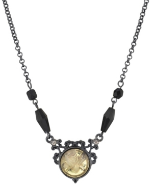 image of 2028 Black-Tone Crystal Flower Necklace