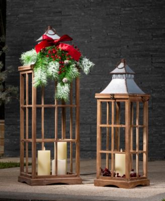 Glitzhome Farmhouse Wood-Metal Lanterns Set Of 2 - Macy's