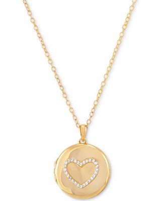Macy's - Cubic Zirconia Heart Single Frame Locket 18" Pendant Necklace Gold-Plated Sterling Silver