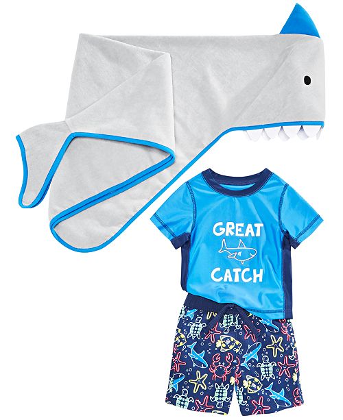 First Impressions Baby Boys Shark Towel 2 Pc Rash Guard Swim Trunks Set Created For Macy S Reviews Sets Outfits Kids Macy S