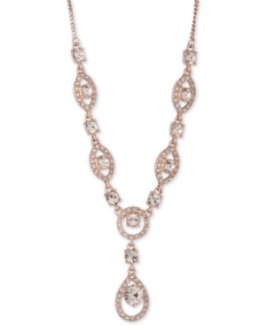 image of Givenchy Rose Gold-Tone Crystal Lariat Necklace, 16
