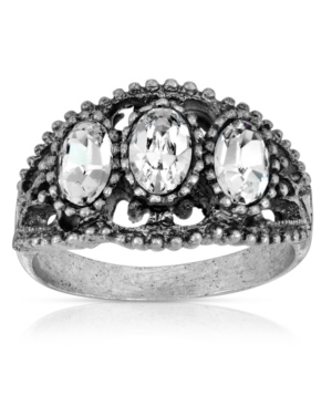 image of Pewter Triple Clear Crystal Oval Ring