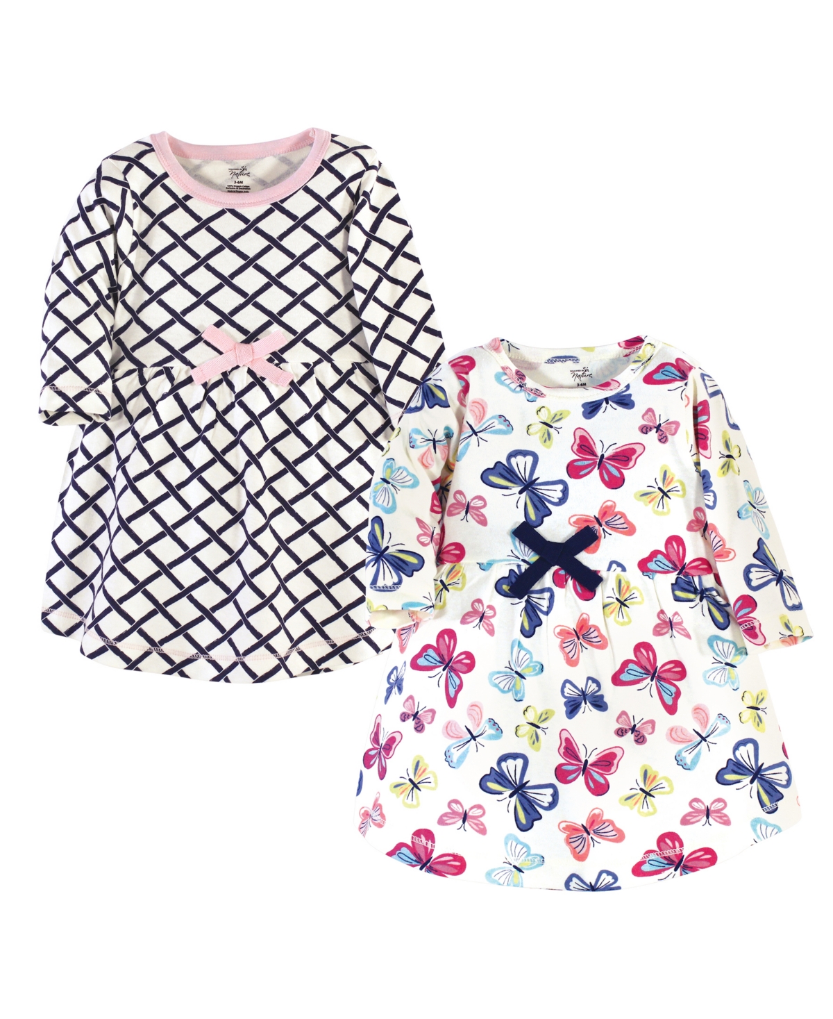 Touched by Nature Baby Girls 2Pk Long Sleeve Organic Dresses - Bright butterflies