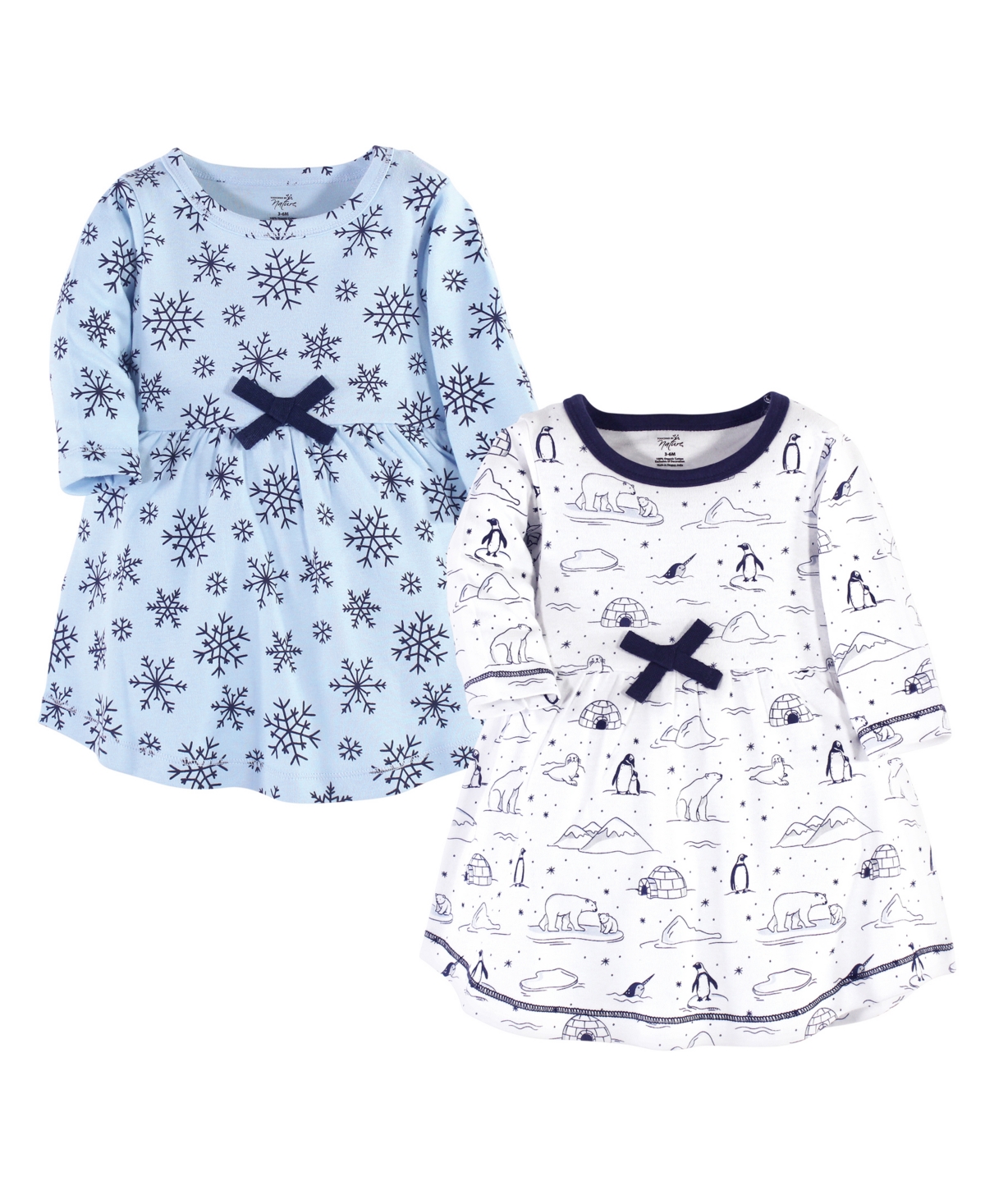 Touched by Nature Baby Girls Organic Cotton Long-Sleeve Dresses 2pk, Arctic