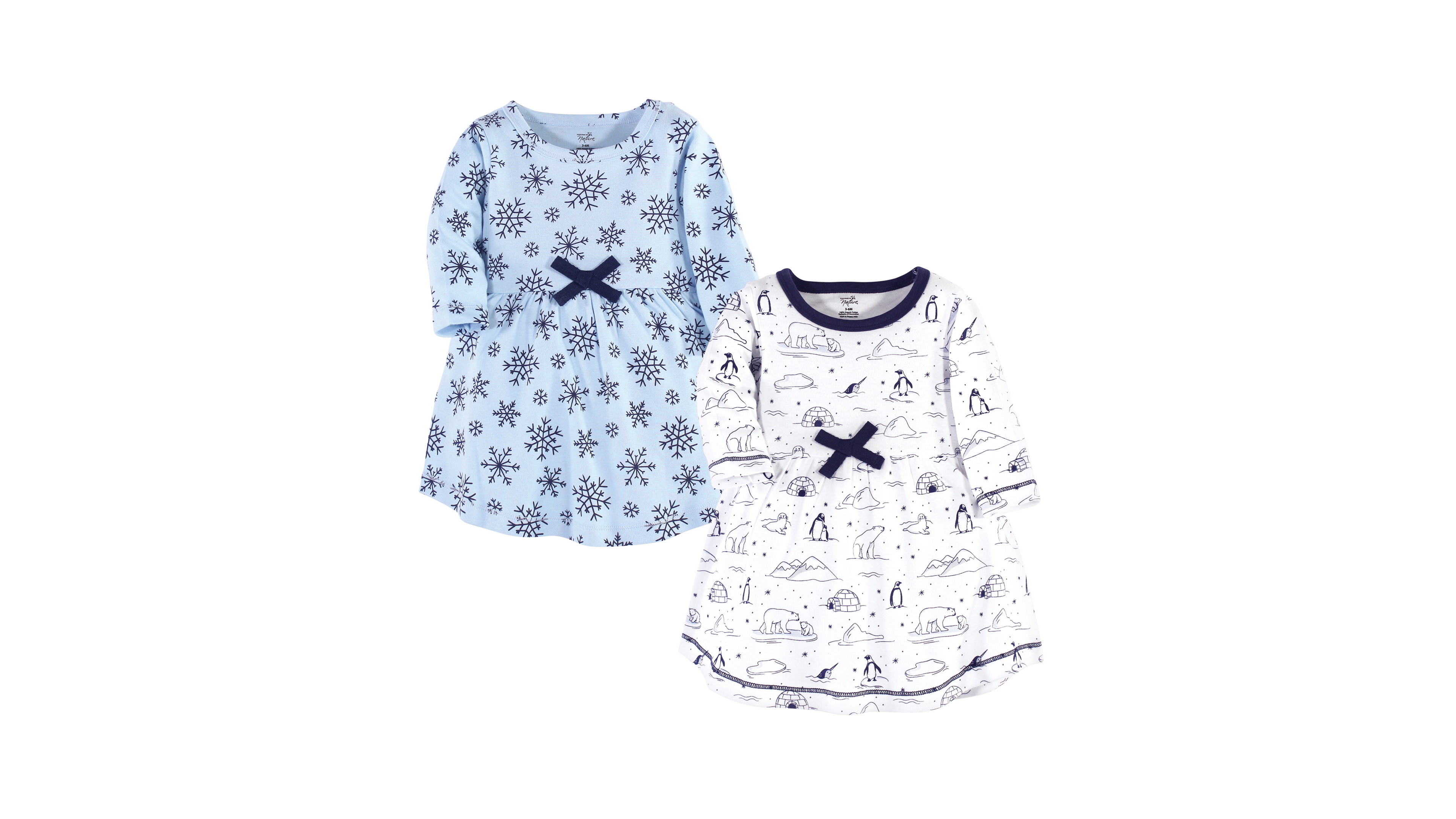 Touched by Nature Baby Girls Organic Cotton Long-Sleeve Dresses 2pk, Arctic