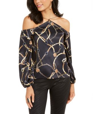Thalia Sodi Women's Printed Cold-Shoulder Top Black Size Small