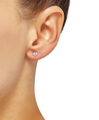 3-Pc. Set Cutured Freshwater Pearl (3-3/4mm), Cubic Zirconia & Polished Round Stud Earrings in 10k Gold