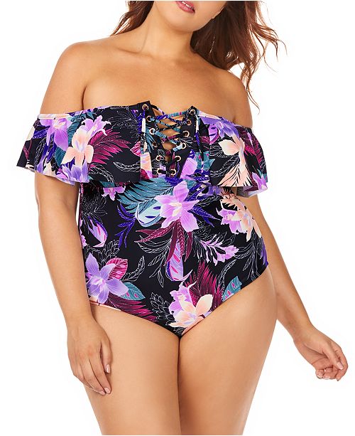 Raisins Curve Trendy Plus Size Juniors Lagide Printed Cubana One Piece Swimsuit Reviews Swimwear Plus Sizes Macy S