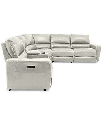 Furniture - Danvors 6-Pc. Leather Sectional Sofa with 3 Power Recliners, Power Headrests, Console, and USB Power Outlet