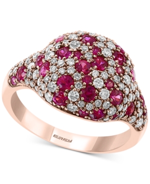 image of Certified Ruby (1 ct. t.w.) & Diamond (3/4 ct. t.w.) Cluster Ring in 14k Rose Gold