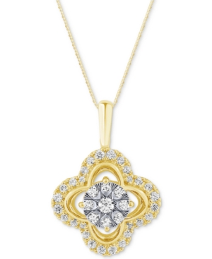 image of Diamond Clover Adjustable Pendant Necklace (1/2 ct. t.w.) in 14k Gold & White Gold