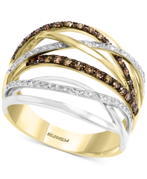 image of Effy Multi-Color Diamond Crossover Two-Tone Statement Ring (1/2 ct. t.w.) in 14k Gold and 14k White Gold
