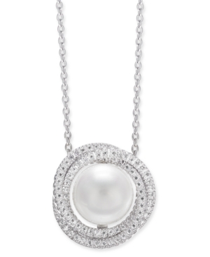image of Cultured White South Sea Pearl (12mm) & Diamond (1 ct. t.w.) Pendant Necklace in 14k White Gold, 16