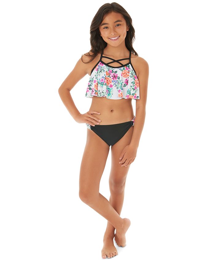 Glitter Beach Big Girls 2-Pc. Floral-Print Flounce Bikini Swim Suit - Macy's