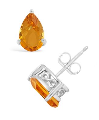 Pear-shape Gemstone Stud Earrings in Sterling Silver