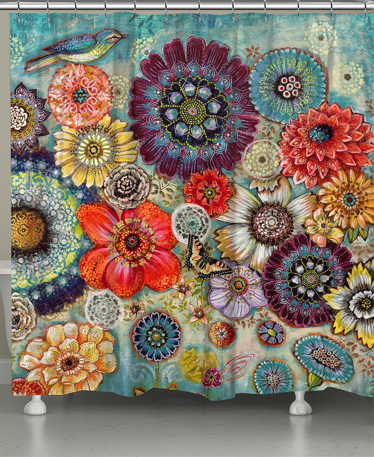 Laural Home Blue Bird Boho Shower Curtain 71x72