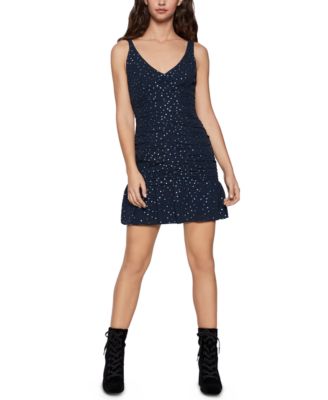 BCBGeneration Ruched Metallic Dot-Print Mini Dress - Macy's