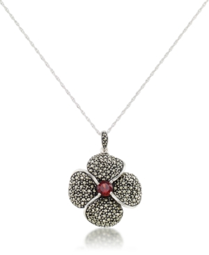 image of Marcasite and Garnet (9/10 ct.t.w.) Pave Flower Pendant+18