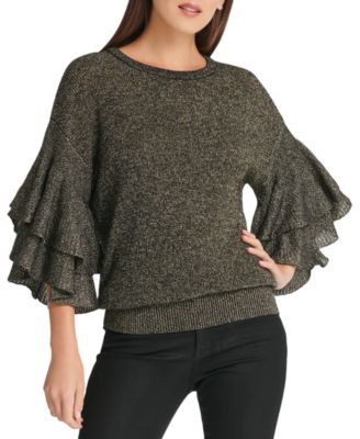 DKNY - Metallic Ruffle-Sleeve Sweater