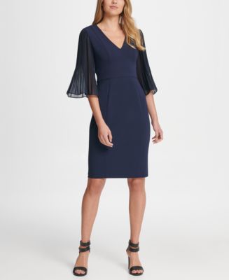 DKNY Women's Chiffon Sleeve Combo Sheath Dress Blue Size 18W main image 0