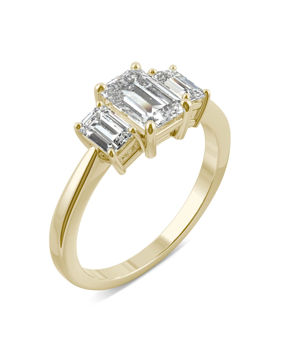 Moissanite Emerald Cut Three Stone Ring 1-1/2 ct. t.w. Diamond Equivalent in 14k White or Yellow Gold - Gold