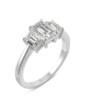Charles & Colvard Moissanite Emerald Cut Three Stone Ring 1-1/2 Ct. T.w. Diamond Equivalent In 14k White Or Yellow Gol In Whtgld