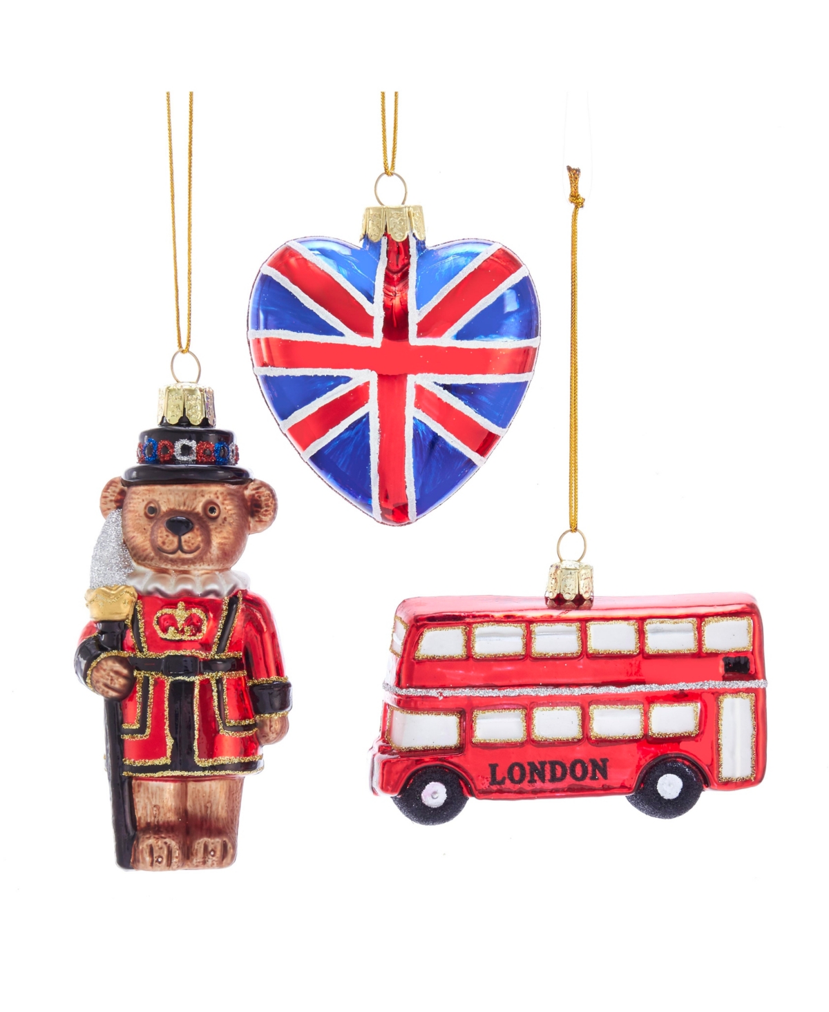 Kurt Adler 4.5-inch Britain Inspired Glass Ornaments, Set Of 3 In Multicolored