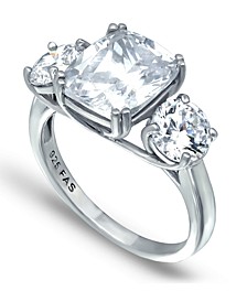 Cubic Zirconia 3 Stone Cushion Cut Ring in Silver Plate