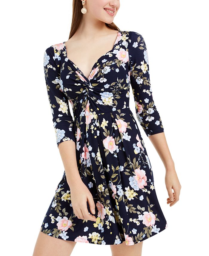 Planet Gold Derek Heart Juniors' Twisted Floral-Print Dress - Macy's