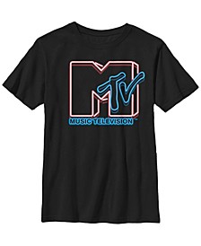 Mtv Big Boy's Blue and Yellow Neon Sign Logo Short Sleeve T-Shirt