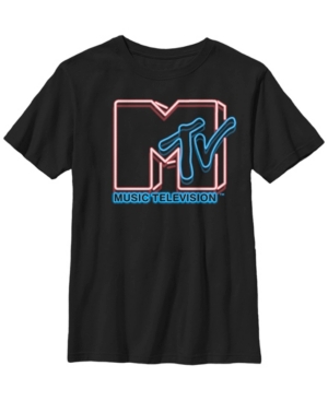 Fifth Sun Mtv Big Boy's Blue and Yellow Neon Sign Logo Short Sleeve T-Shirt