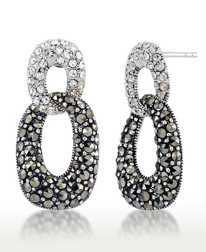 Macy s Marcasite and Crystal Pave Double Oval Post Earrings in