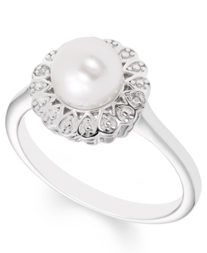 image of Cultured Freshwater Pearl (7 mm) Diamond Accent Ring in Sterling Silver