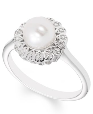 Cultured Freshwater Pearl (7 mm) Diamond Accent Ring in Sterling Silver ...