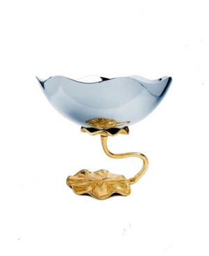 Classic Touch Stainless Steel Footed Bowl With Lotus Flower Design In Silver
