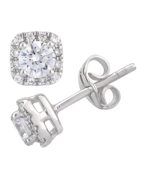 image of Certified Diamond 3/4 ct. t.w. Cushion Halo Stud Earrings in 14k White Gold