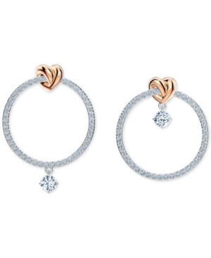 image of Swarovski Medium Two-Tone Heart Knot & Crystal Mismatch Hoop Earrings, 1.375