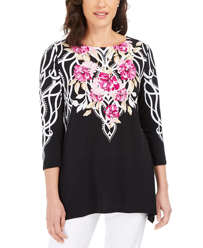 JM Collection Printed Handkerchief-Hem Tunic Top, Created for Macy's ...