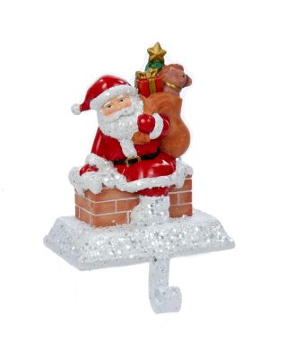 Kurt Adler - 6.5-Inch Resin Santa with Gift Box Stocking Holder