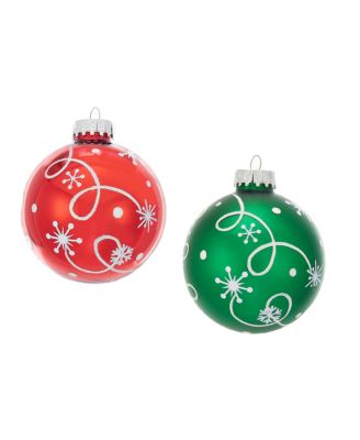 Kurt Adler - 80MM Red And Green With White Swirl Design Glass Ball Ornaments, 6-Piece Box