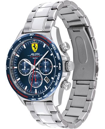 Ferrari Pilota Evo chronograph watch with steel case and leather strap Man