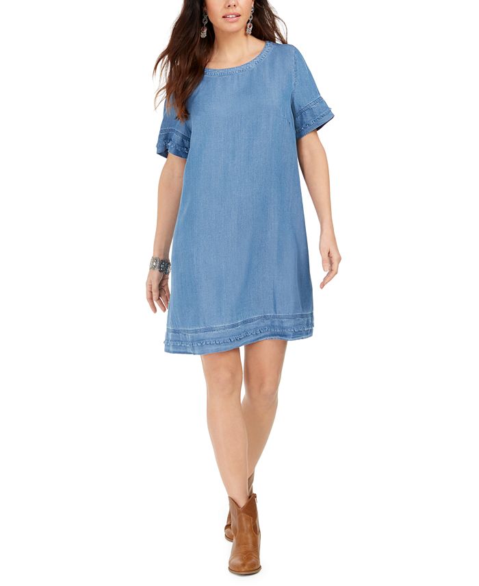Style & Co Fringed Denim T-Shirt Dress, Created for Macy's - Macy's