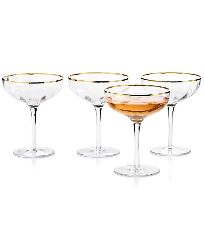 Martha Stewart Collection - Clear Optic Coupe Glasses with Gold Rims, Set of 4