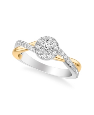 image of Diamond Halo Engagement Ring (5/8 ct. t.w.) in 14k Two Tone White & Yellow Gold or White & Rose Gold